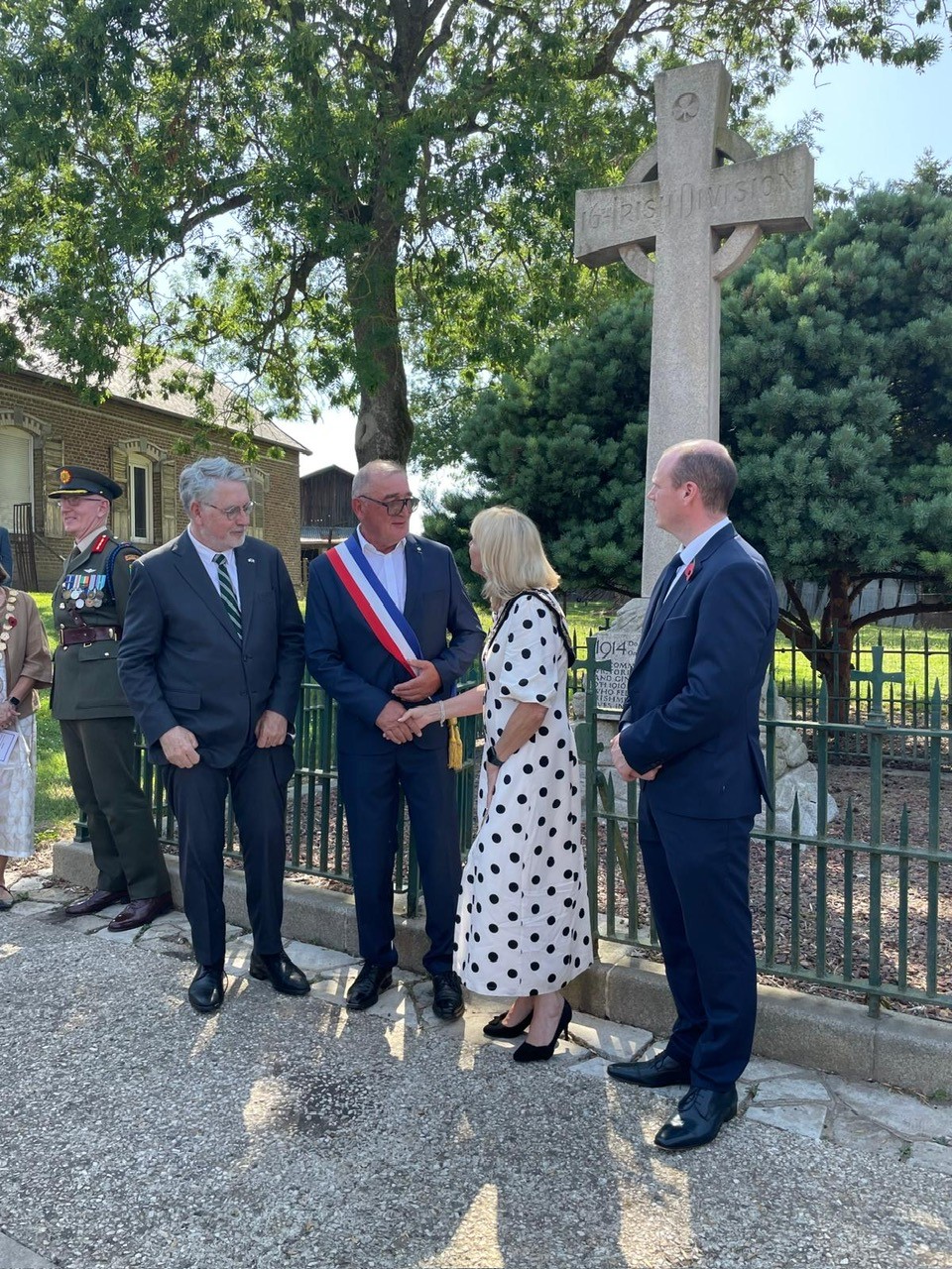 Mayor Grehan is greeted by Mayor of Guillemont, Didier Samian